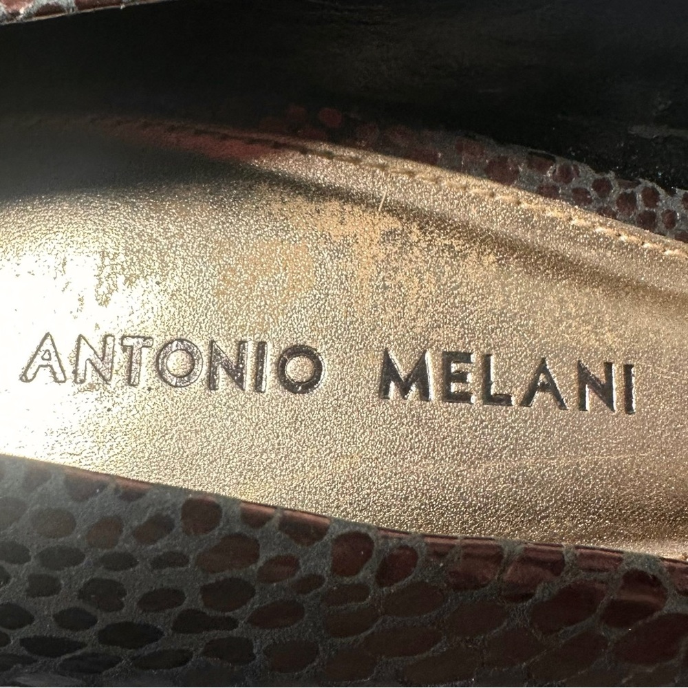 3/$10 Antonio Melani Heels 7 Copper Print Leather - Picture 9 of 11